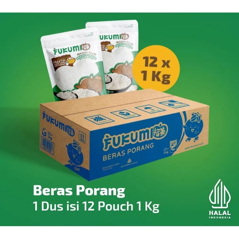 

FUKUMI Beras Porang Kardus Isi 12 Pouch 1kg - Konjac Rice - Beras Viral