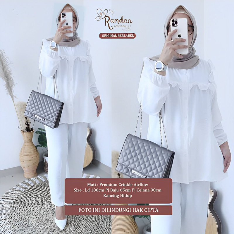 Ramdan Collection | Sandrina Milly One Set Bahan Crinkle Airflow Jipper Depan Sleting Depan Setelan Wanita Kekinian Tunik + Celana Import Fashion Muslim Jumbo OOTD Baju Wanita Premium Terbaru Anak Perempuan Kondangan Hitam Long Tunik Atasan Busui