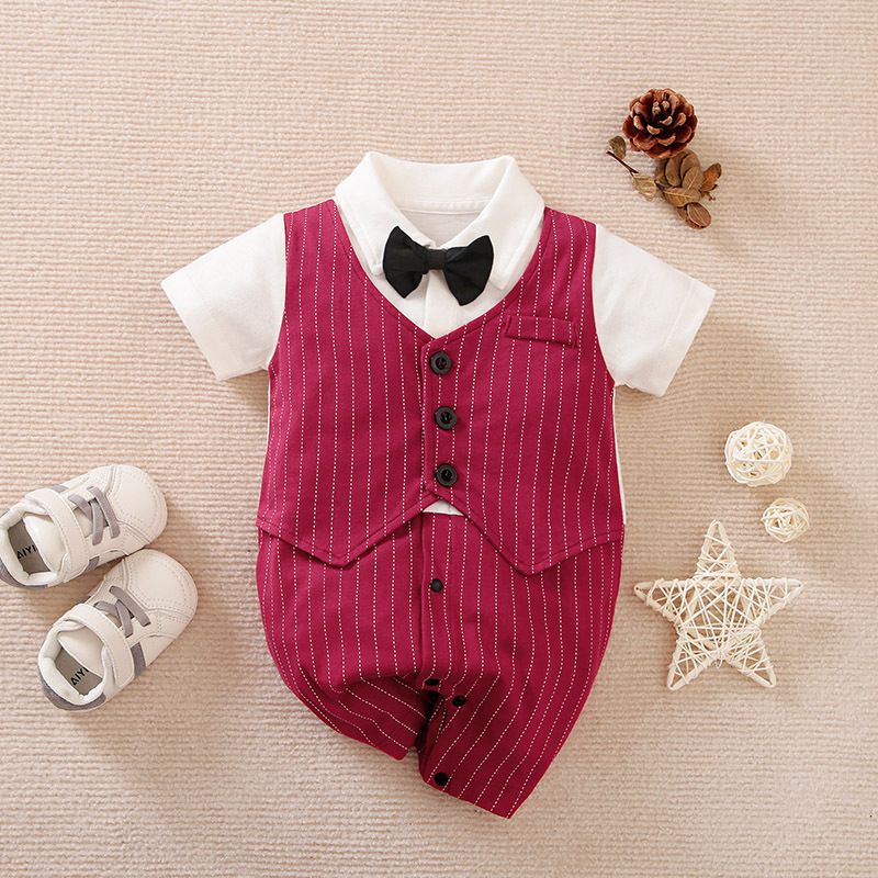 Jumper bayi TUXEDO Merah lengan pendek premium usia 0-24 bulan impor korea