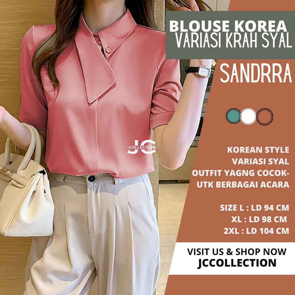 Kemeja Wanita Lengan Pendek Syal Korea Style SS Sondrra - JCCollections