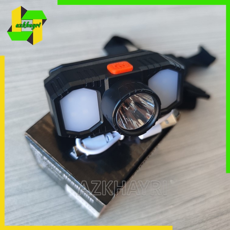 SENTER KEPALA MINI 3 LED 24W + 10W HEADLAMP USB RECHARGEABLE CAS