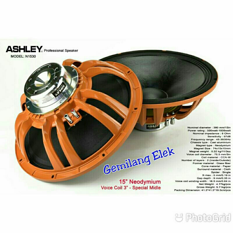 Speaker ASHLEY 15 inch N 1530/ N1530 Neodymium Original