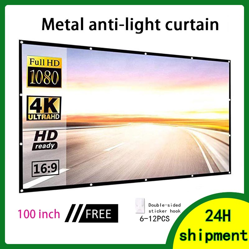 Layar Proyektor Anti-light Ambient Screen Curtain 100 Inch 16:9 4K Anti Light Projector Screen Untuk Kantor Luar Ruangan Rumah