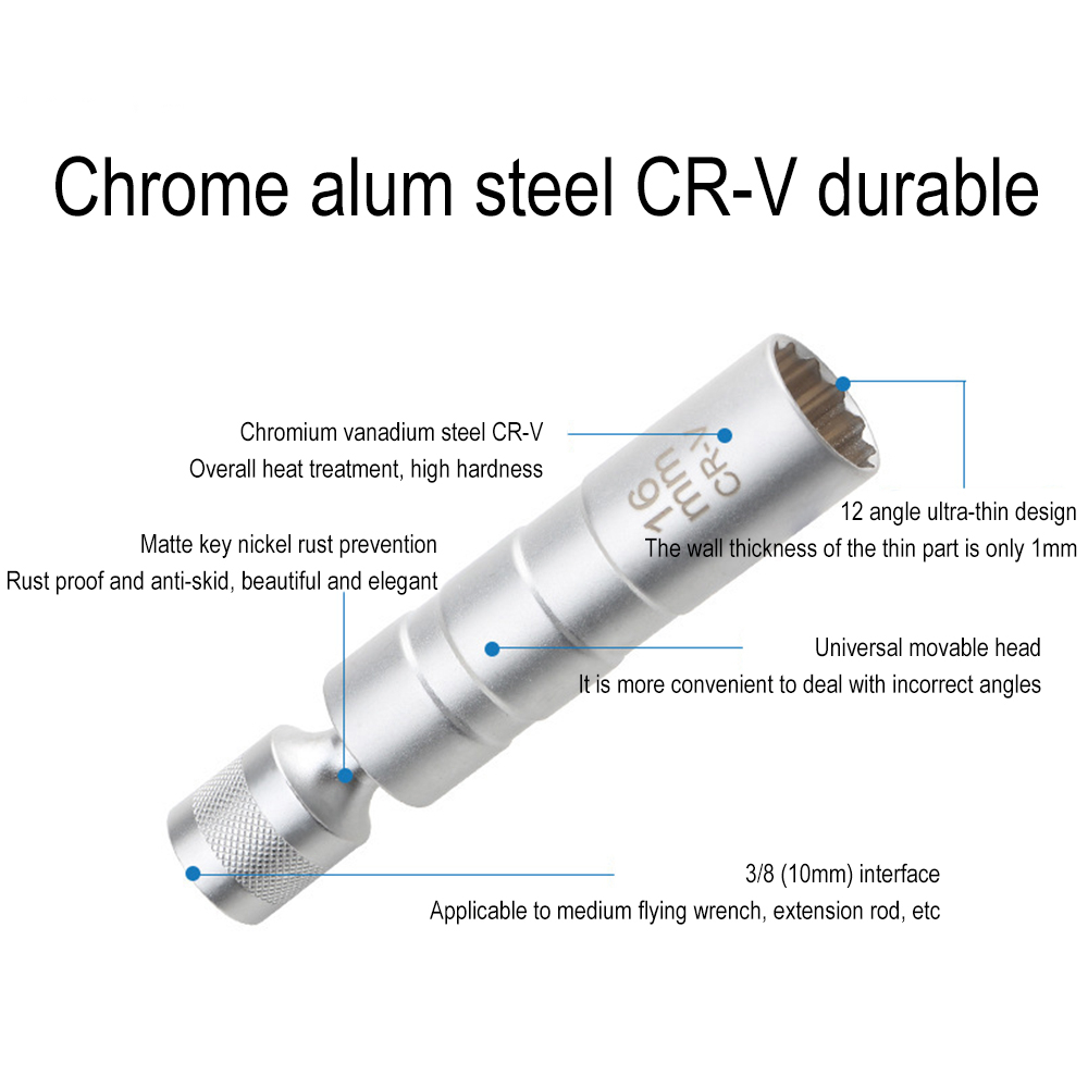 Alat Reparasi Mobil Magnetik,Kunci Pas Soket Busi Mobil 14mm/16mm,Alat Penghilang Busi 12 Sudut Dinding Tipis 3/8 &quot;