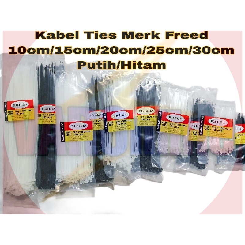 Freed kabel Ties Putih/Hitam (10cm/15cm/20cm/25cm/30cm)