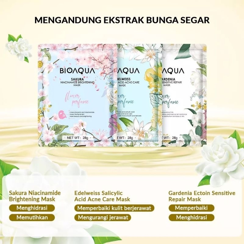 [Saset 28gr] Bioaqua Flower Parfume Facial Mask | Sheet Mask | Masker Wajah