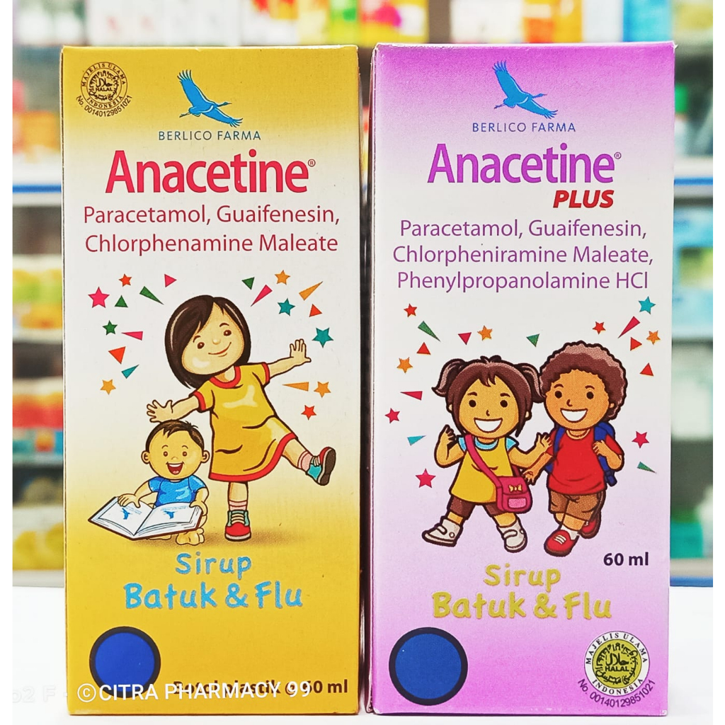 𝐀𝐧𝐚𝐜𝐞𝐭𝐢𝐧𝐞 &amp; 𝐀𝐧𝐚𝐜𝐞𝐭𝐢𝐧𝐞 𝐏𝐥𝐮𝐬 Sirup 60ML - Obat Demam Batuk dan Pilek Anak