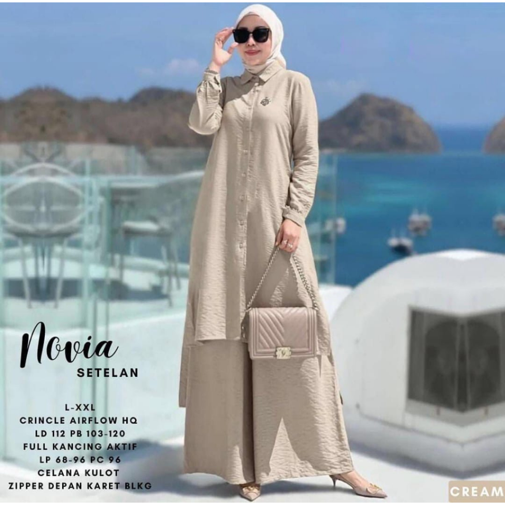 Novia Setelan Wanita Terbaru Bahan Cringkel Sett Busui Friendly Jumbo LD 110-120 Fit XL-XXL Baju Kondangan Cewek Kekinian Outfit Cantik Pakaian Muslim Wanita Fashion Wanita BIg Size