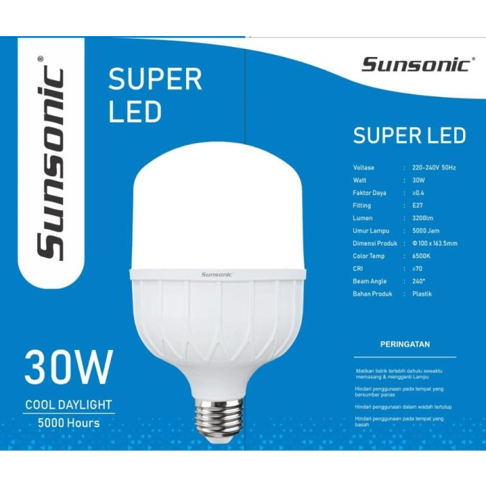 Lampu Led Sunsonic 30 Watt 30w Cahaya Putih Paket 5 Pcs