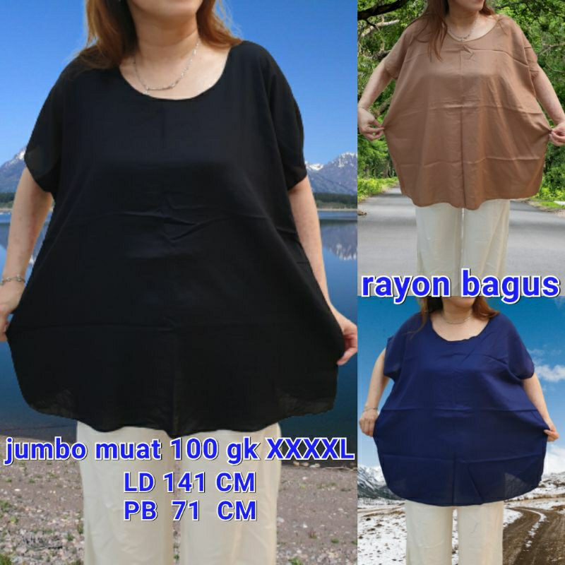 kaos jumbo polos XXXXL muat 100 kg lebih bahan rayon bagus