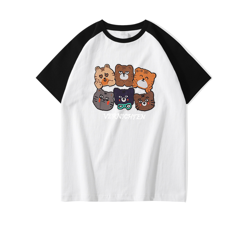 Print T-shirt Kaos Lengan Pendek Cartoon Tiger Family Printing Oversize Atasan Wanita Korean Style