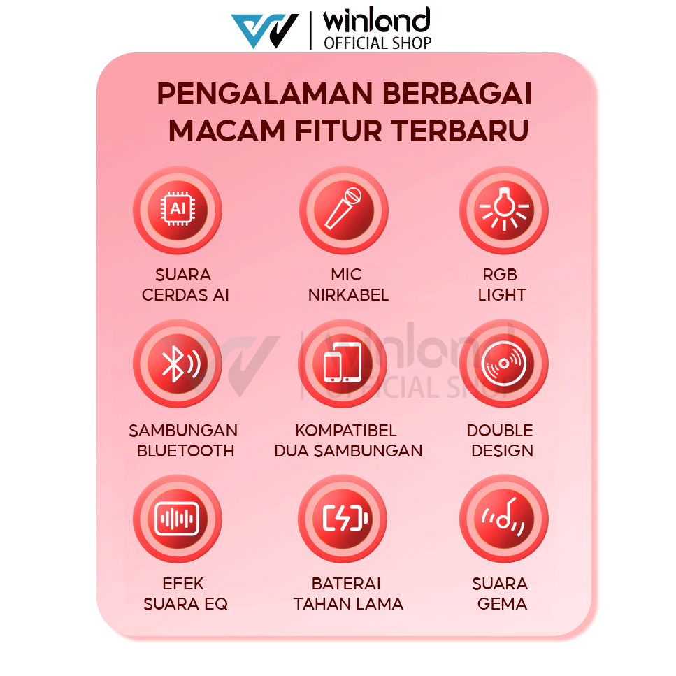 Winland 1 MIC speaker bluetooth karaoke 1SET  Wireless 2 Warna  (Dapat terhubung ke HP/TV,Komputer)-5