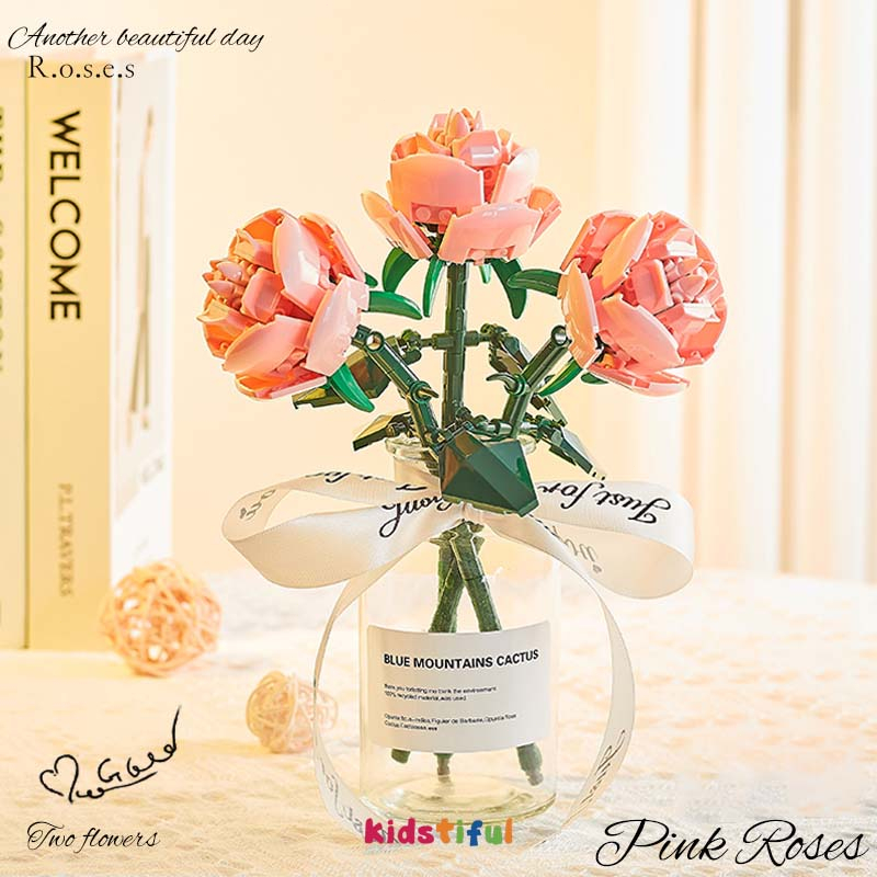 Mainan Balok Bangunan Buket Flower Rose /Flower Brick Block/ Flower Mainan Block/ DIY Flower Block /Flower Bunga Block Buket