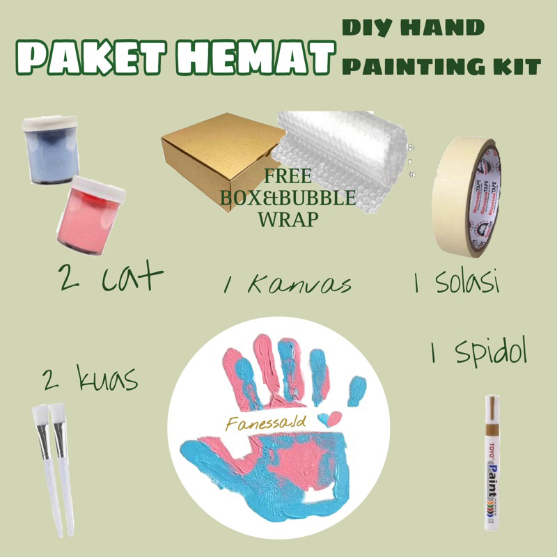 (free box)PAKET HEMAT SPECIAL MURAH DIY HAND PAINTING KIT CAP TANGAN KANVAS COUPLE