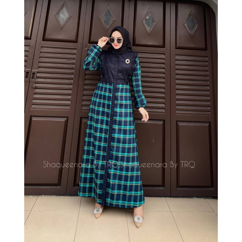 Gamis Kotak Flanel Zara Import Premium Mixx Catton Stretch Pinggang Karet Busui