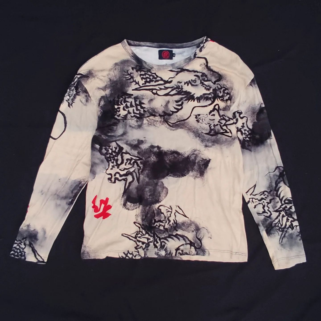 KAOS KATUN SUKAJAN JAPAN IMPORT TSHIRT ORIGINAL MOTIF NAGA VINTAGE TEE JEPANG MERCHANDISE JADUL AUTH