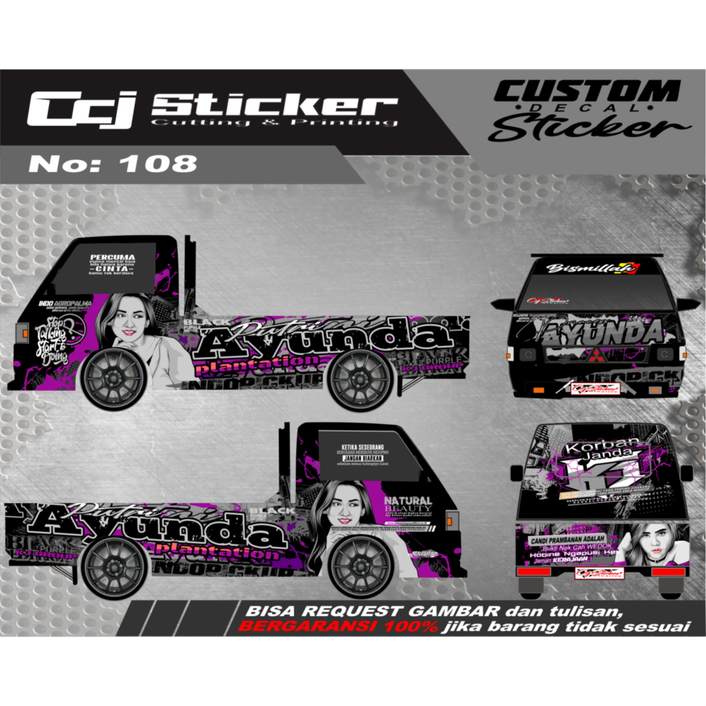 Decal stiker mobil pick up sticker mobil L300, Granmax, T120ss, futura, new carry decal printing men