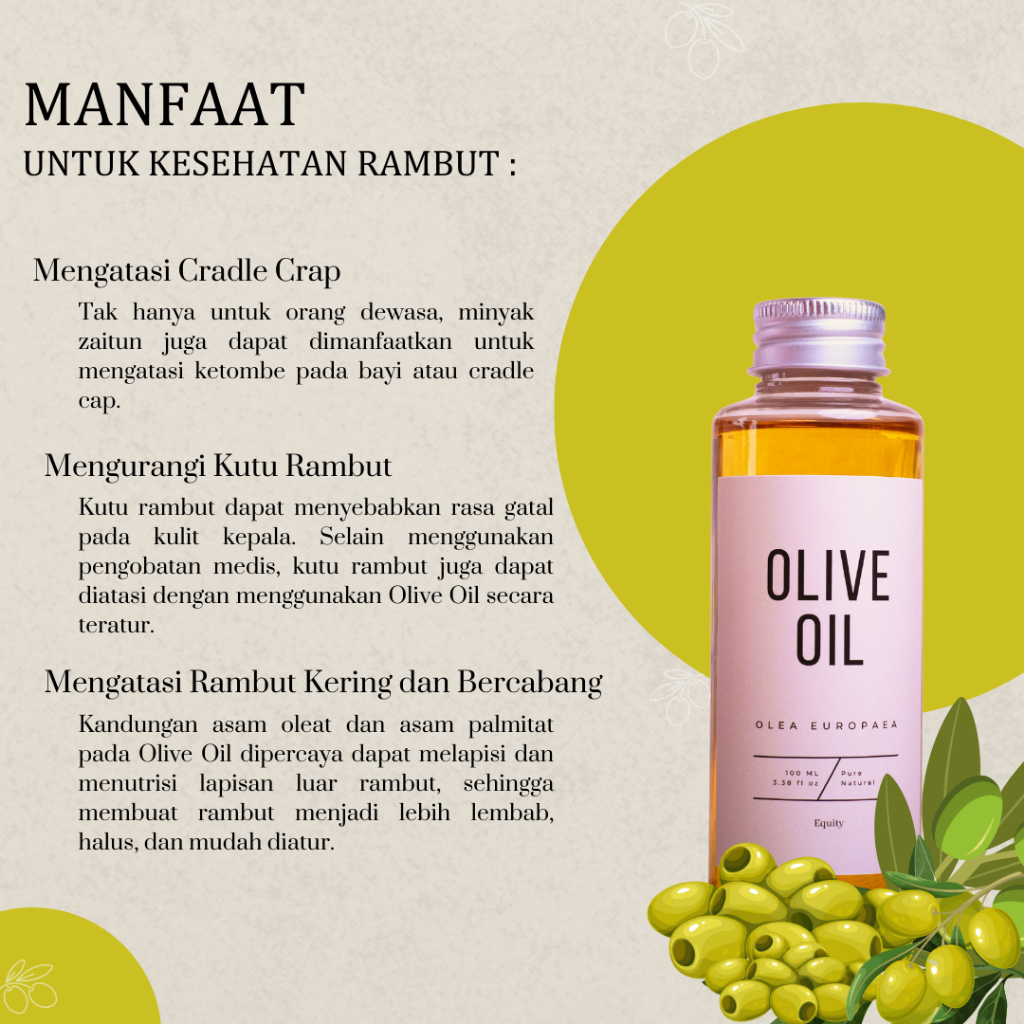 Olive Oil - Minyak Zaitun 60 dan 100 ml - Serum Perawatan Rambut, Wajah dan Kulit 100% Murni