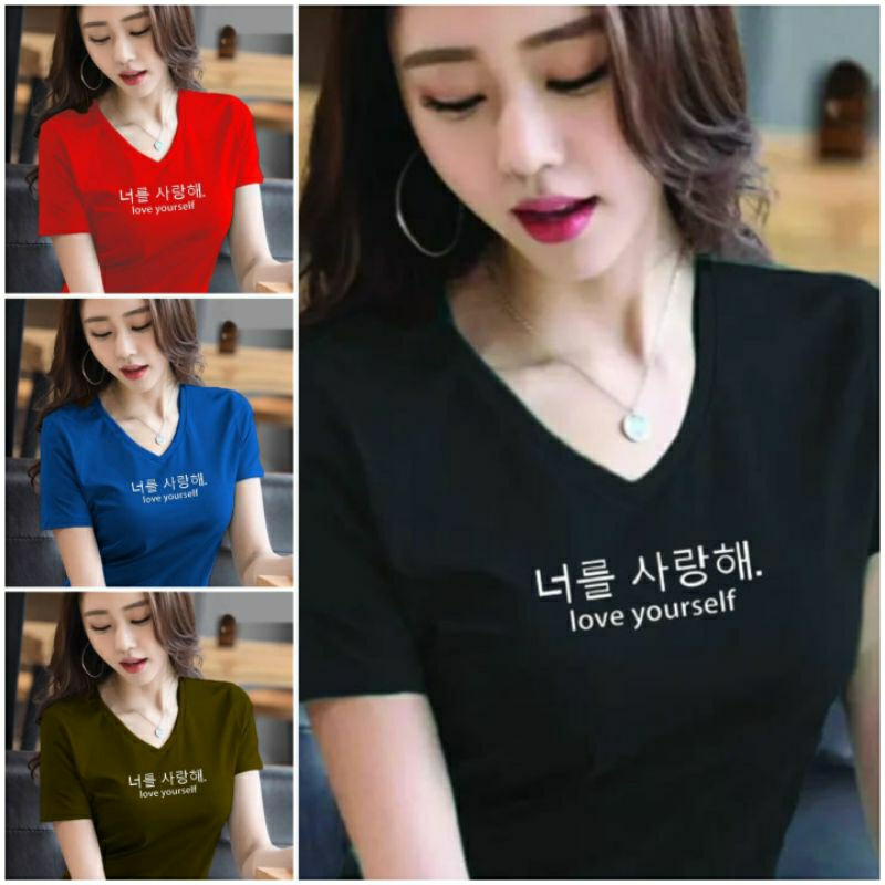 Kaos v neck casual wanita lengan pendek