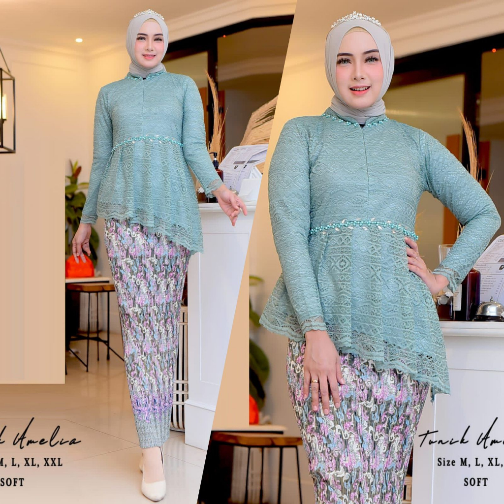 Kebaya tunik blouse amelia Kebaya brukat jumbo Baju outfit lamaran pernikahan wisuda kondangan Kebaya modern