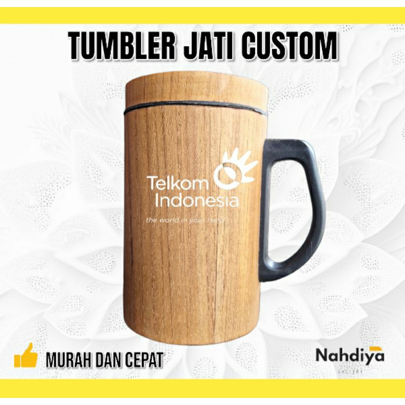 Tumbler Gelas Kayu Jati Stainless Cangkir Kayu Souvenir Sablon Custom