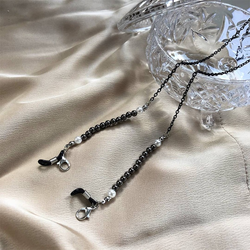 Strap Kacamata/ Strap Mask/ Connector 3 in 1 - Black Pearl Chain