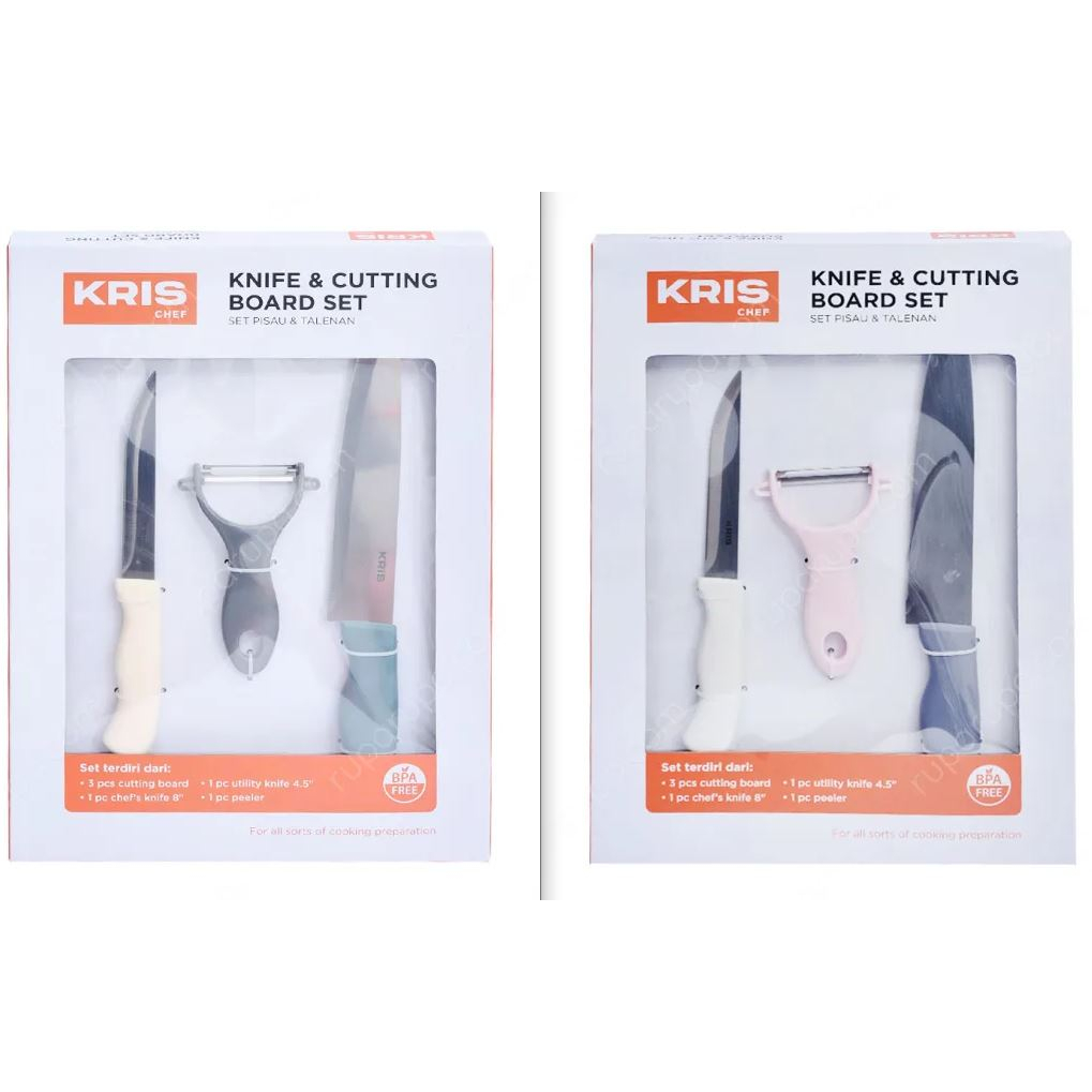 Kris Chef Set 6pcs Pisau Dapur & Talenan Knife Cutting Board Stainless