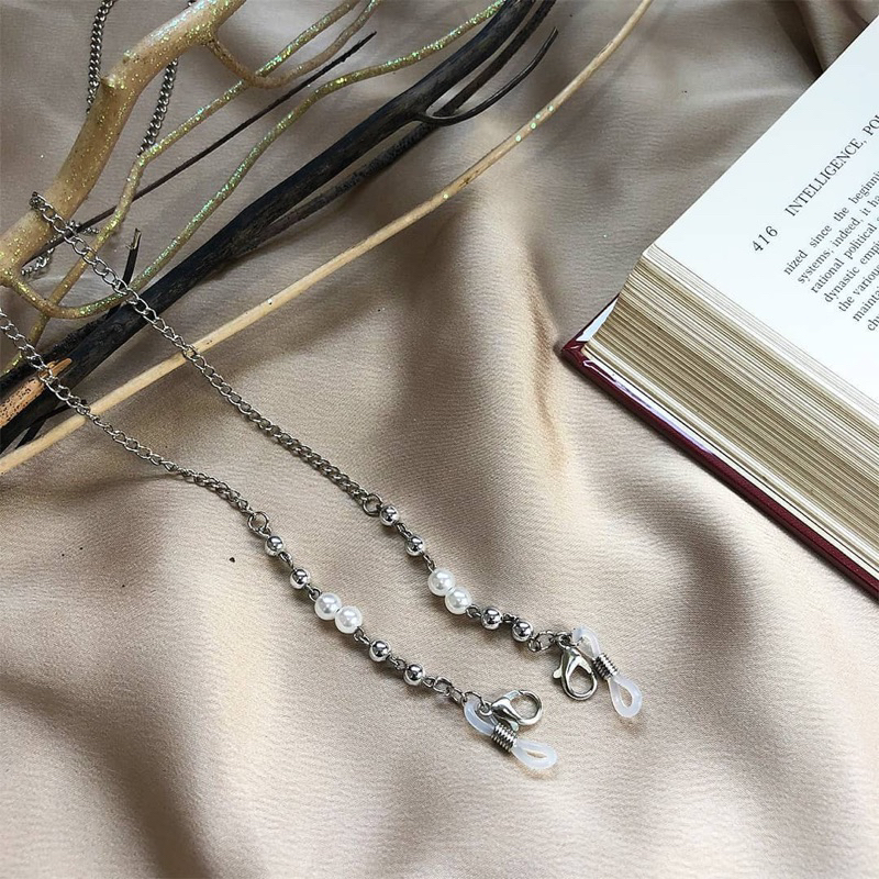 Strap Kacamata/ Strap Mask/ Connector 3 in 1 - White Pearl Chain