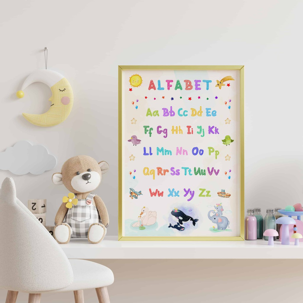 Poster Edukasi Seri ALFABET SHADING Wipe and Clean Huruf Besar dan Kecil TK PAUD SD Murah dan Cerah