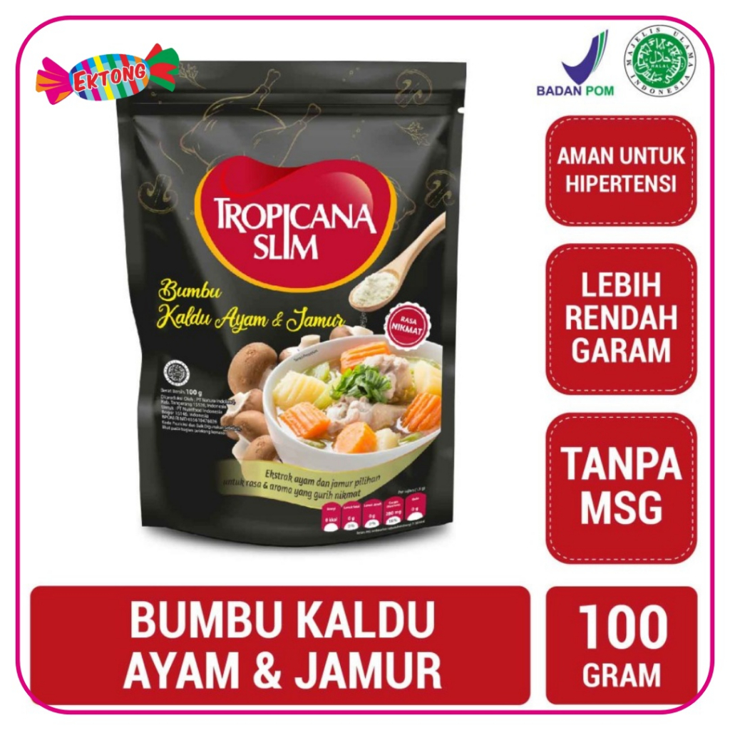 

Tropicana Slim Bumbu Kaldu Ayam Jamur 100gr - Rendah Garam Bebas MSG