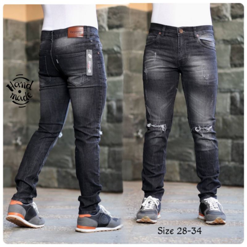 Celana Pria Jeans Ripped Sobek Puring Handmade
