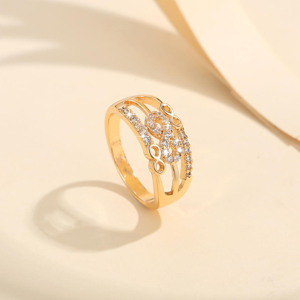 Y124 [COD✔] Cincin Berlian Titanium Steel Lapis Emas Gaya Korea Untuk Wanita Anti Karat Dan Luntur