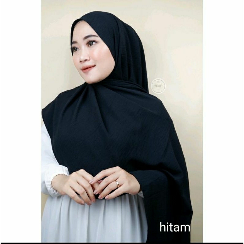 COD GRATIS ONGKIR Hijab Pashmina Crinkle Premium Hijab Pashmina Crinkle Murah Warna Hitam