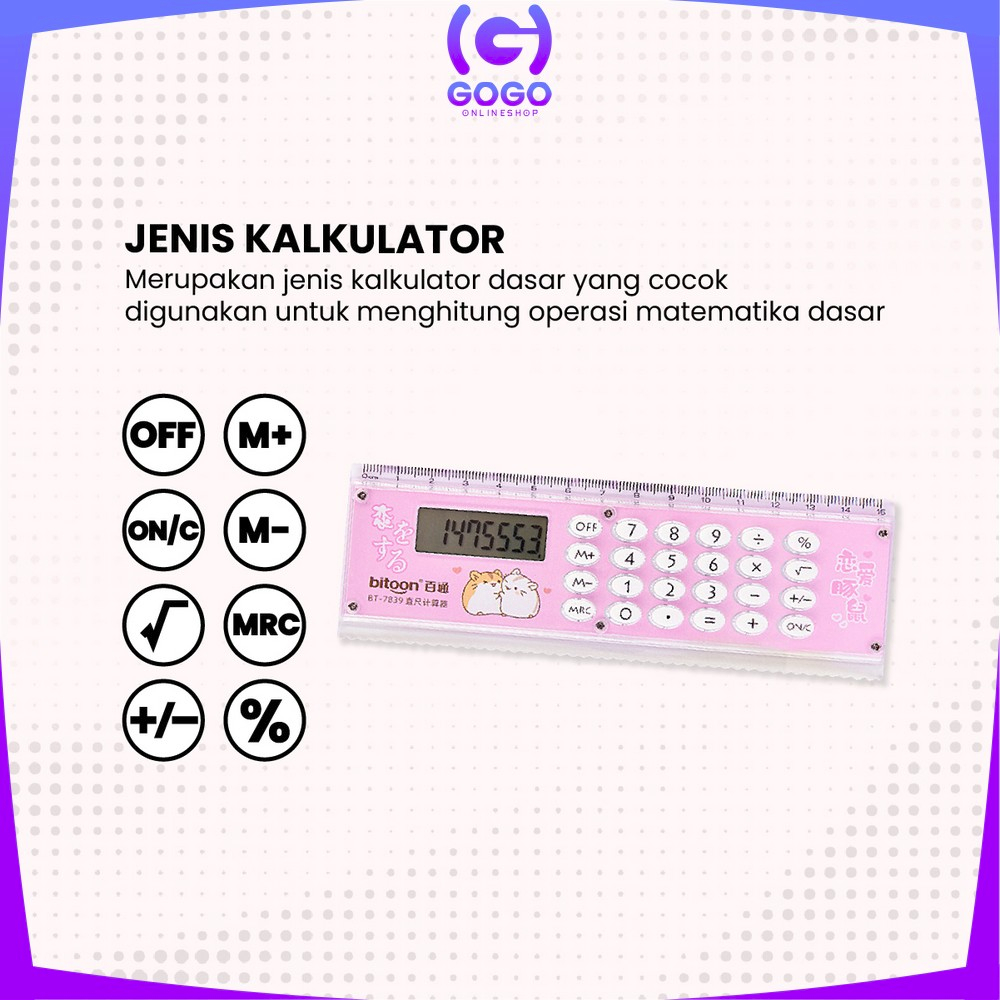 GOGO-A65 Kalkulator Penggaris Karakter 2IN1 Mini Portable Multifungsi / Kalkulator 8 Digit Penggaris 15cm / Perlengkapan Sekolah Anak Praktis / Ruler Set Calculator Import