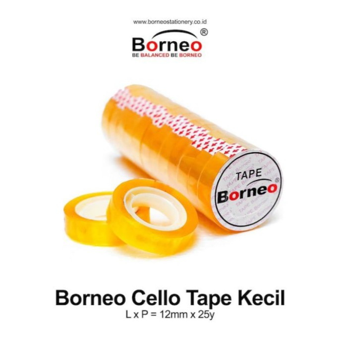 Isolasi Transparan Borneo Ukuran 12 mm x 25 yard Solasi Selotip Lakban Mini Bening Transparent Pengikat Perekat Pengemas Penyegel Penempel Penutup Tempel Menempel Sticker Penyegel Segel Awet Tahan Lama Termurah Berkualitas Adhesive Grosir Prakarya Malang