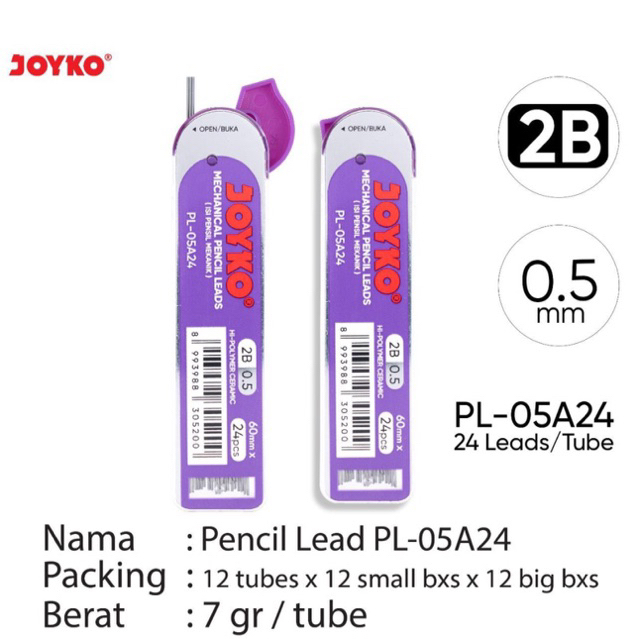 

( 1 tube ) Isi Pencil Mekanik 2B isi 24 lead / Refill Pencil Lead PL-05A24 isi 24 lead ketebalan 0.5mm ( 1 tube )