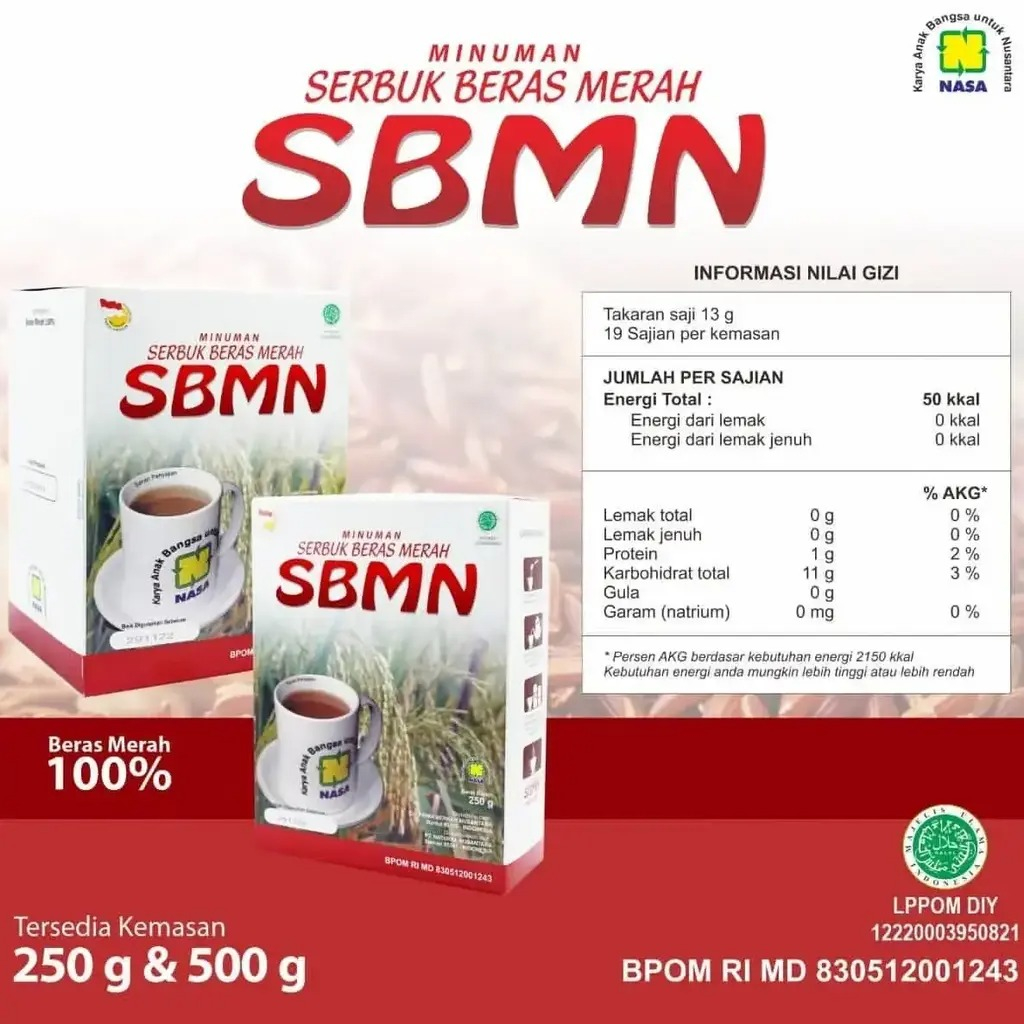 

SERBUK BERAS MERAH NATURAL NASA kemasan 500gr - 250gr