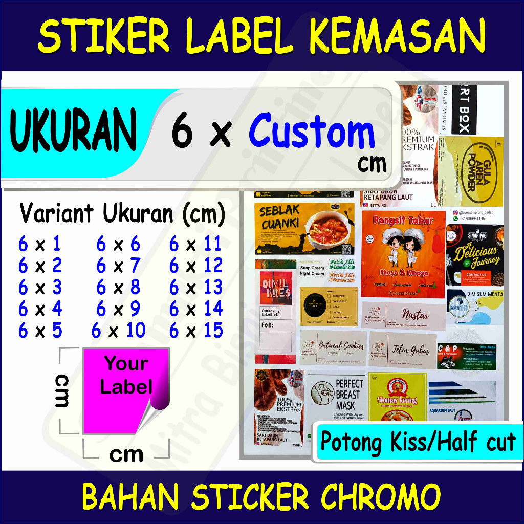 

Cetak Stiker Ukuran 6 cm X custom, Bahan Chromo, Print Stiker