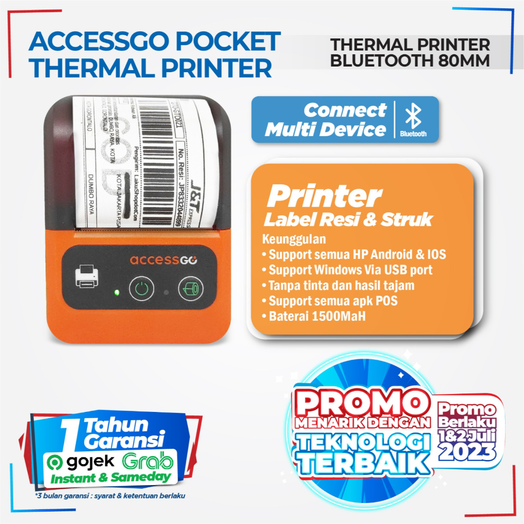 Accessgo Pocket 58mm Mini Printer Thermal Bluetooth Garansi Resmi 1 Tahun