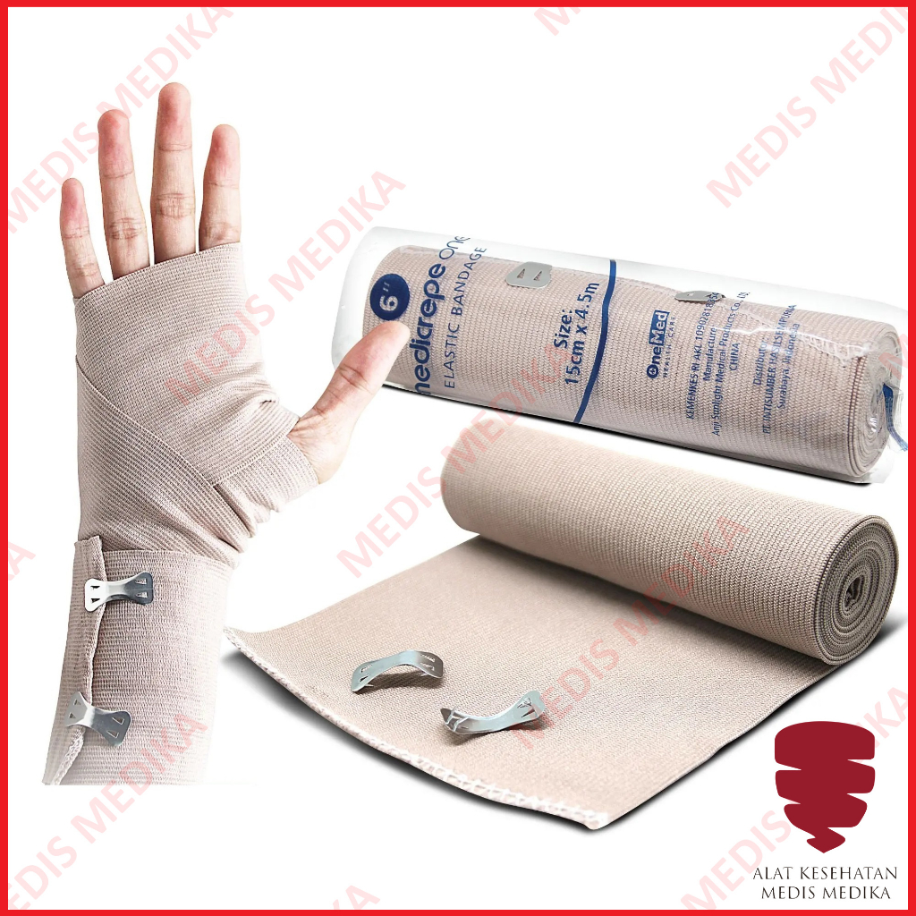 Onemed Elastic Bandage Medicrepe 7.5cm 10cm 15cm Perban Elastis P3K Perban Elastis Verbant Cokelat Kain Karet Katun Dengan Pengait 3 inch 4 inch 6 inch