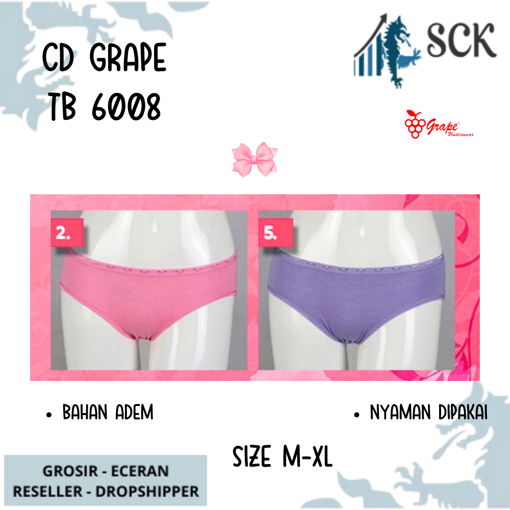 [ISI 3] Celana Dalam GRAPE 6008 Halus / CD Ukuran M-XXL Bahan Katun / Pakaian Dalam Wanita