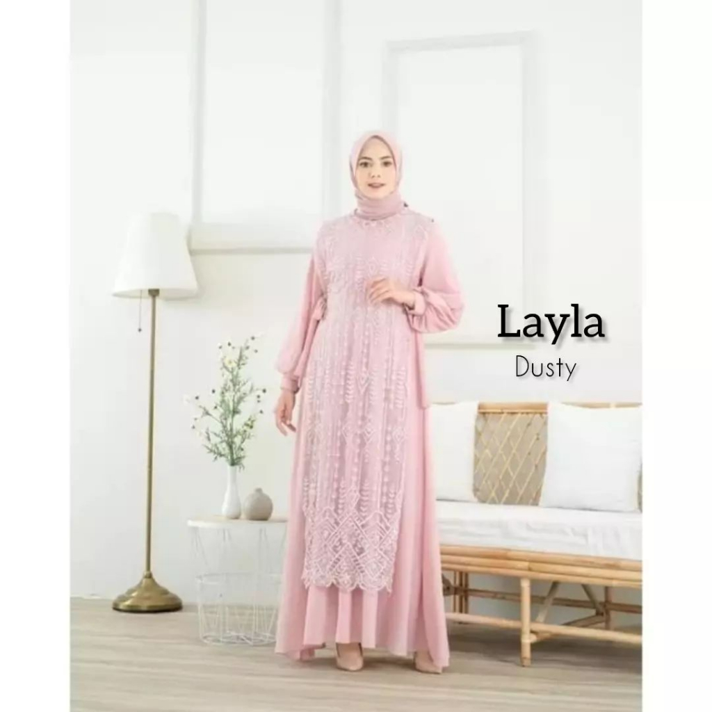 GAMIS WANITA LAYLA DRESS KF BAHAN CERUTY BABYDOLL MIX BRUKAT LD 100 - 120 CM PB 137 INNER DAN OUTER TERPISAH GAMIS WANITA TERBARU 2023 KEKININ / DRESS WANITA KEKINIAN / MAXY DRESS WANITA JJMBO / DRESS KONDAGAN