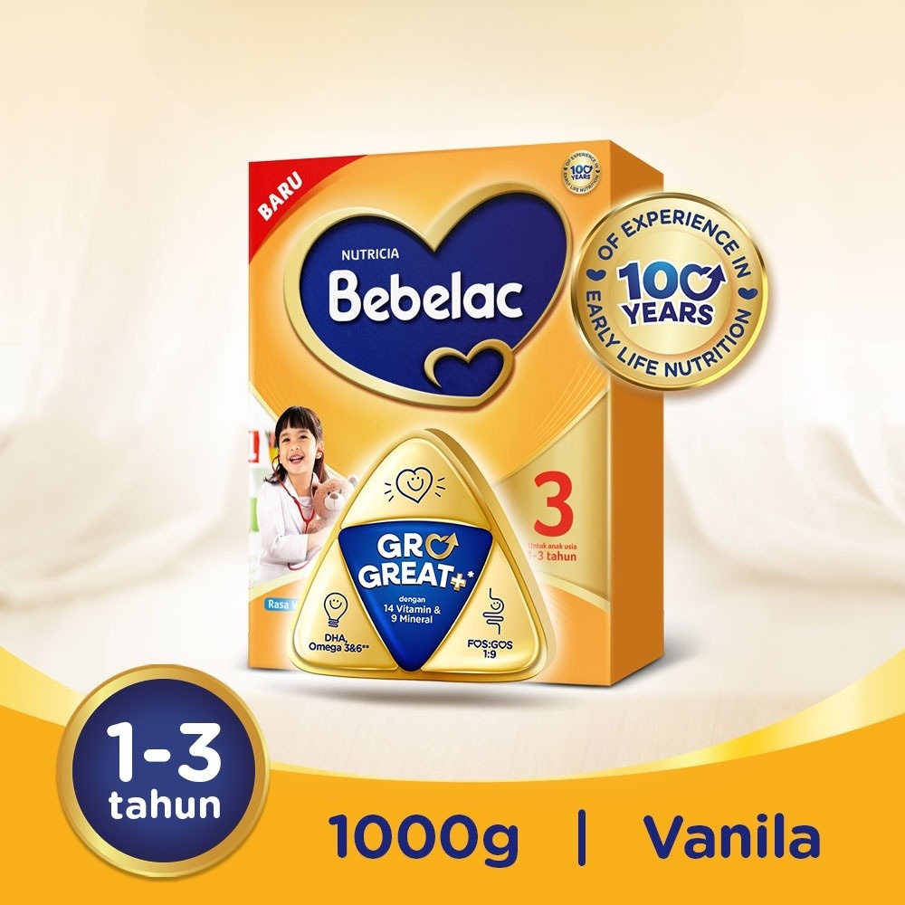 [1000 Gram] Bebelac 3 Rasa Vanila / Madu - Susu Pertumbuhan Bubuk 1000 gr