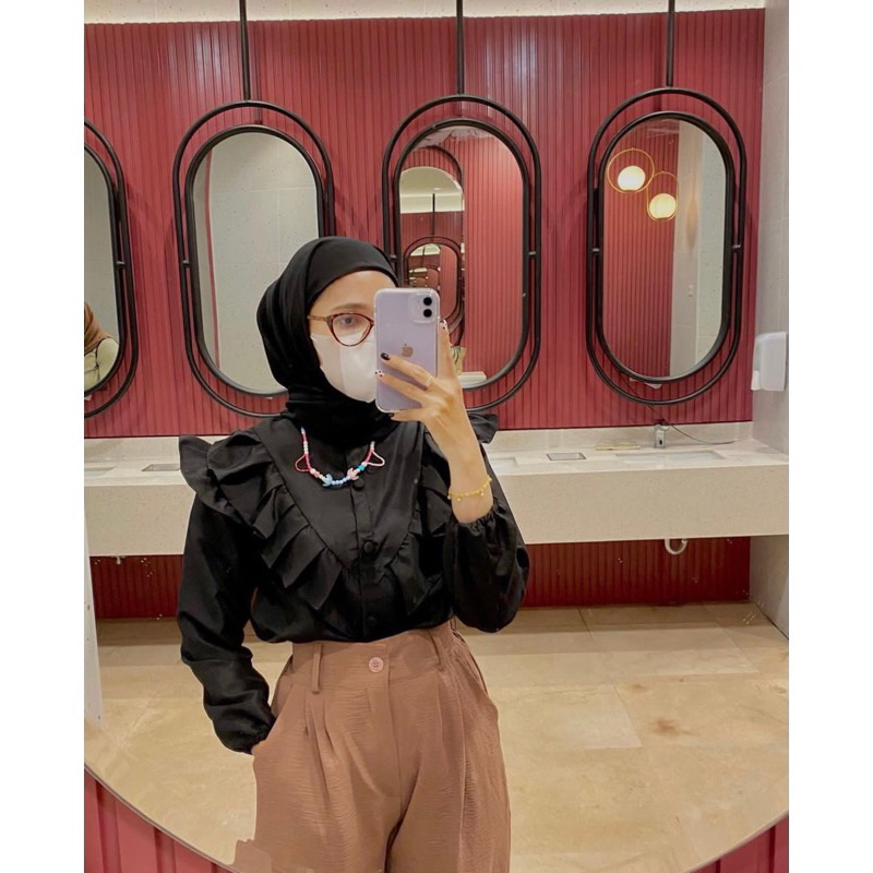 Amber | Blouse Rimpel Rufle Korean Style  Baju Atasan Wanita Kekinian Fashion Muslim  Fuschia Kondangan Dinner Party