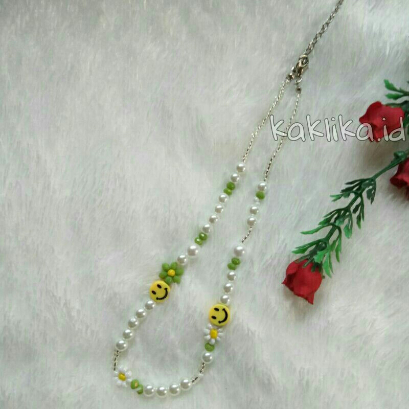 Kalung Daisy Kalung Mutiara Manik Mote Kristal dan Mutiara, Anyaman manik bunga daisy