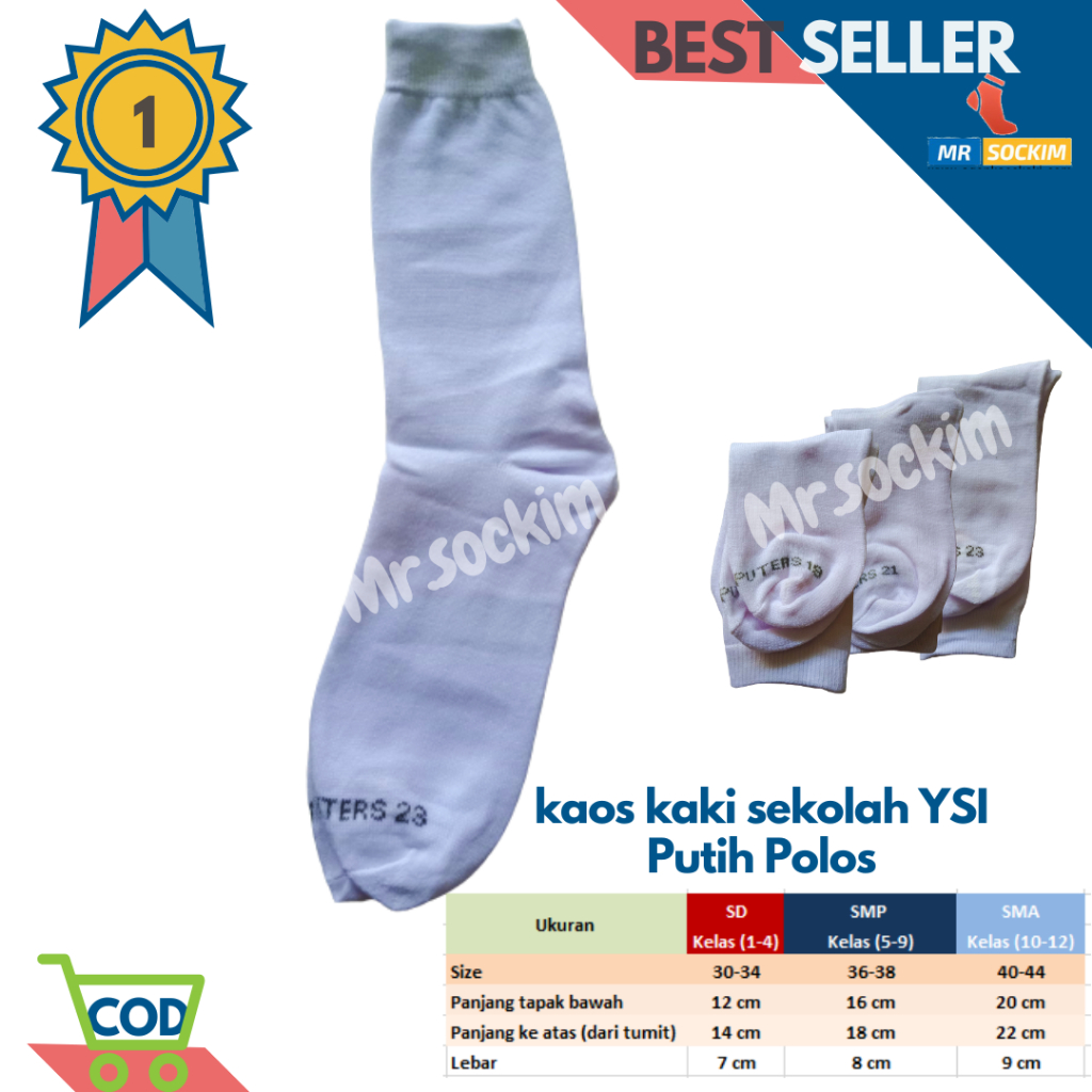 Kaos Kaki Sekolah Sd Smp Sma Putih YSI Computers Spandek