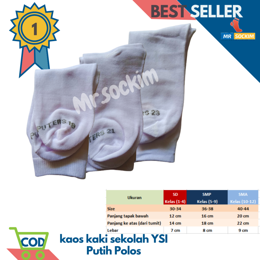 Kaos Kaki Sekolah Sd Smp Sma Putih YSI Computers Spandek