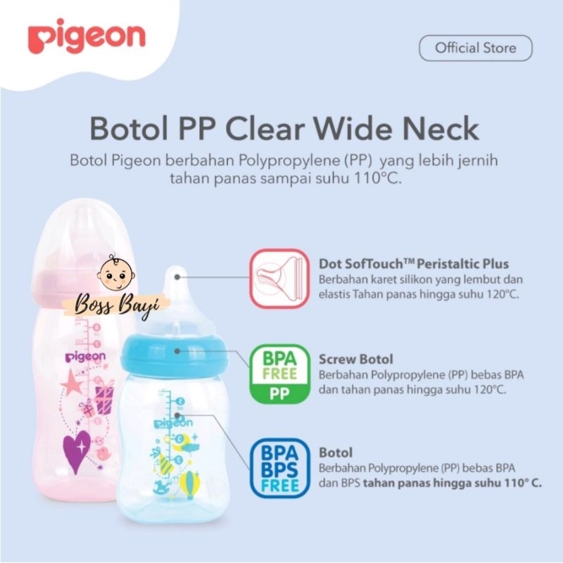PIGEON Botol SoftTouch PP CLEAR WIDE Neck 160ml / 240ml