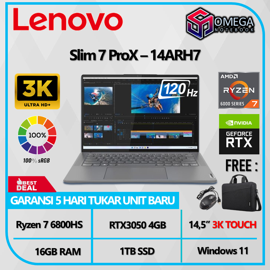 Lenovo Slim 7 Pro X 14ARH7 Ryzen 7 6800HS 16GB 1TB RTX3050 4GB 14,5&quot; 3K Touch Windows 11