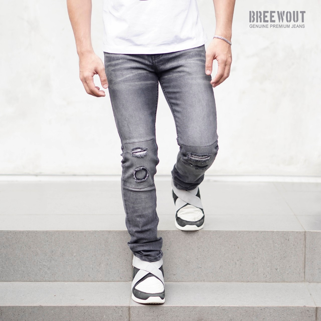 BELLVANIA GEVAR Celana Jeans Sobek Lutut Pria